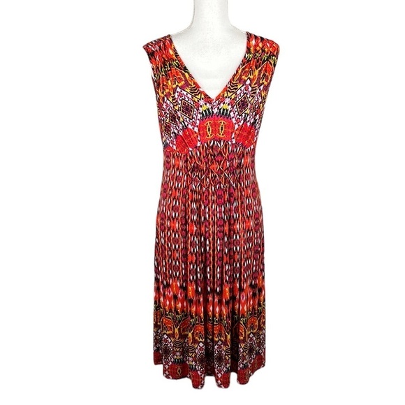 Cato Orange & Black V-Neck Sleeveless Midi Dress Size Medium - Picture 1 of 7
